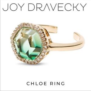 NEW Joy Dravecky Chloe Hexagon Green Stone Gold Plated Brass Ring
